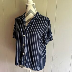 Vintage Sag Harbor Navy and White Striped Button-Down Shirt
